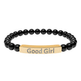 Good Girl DDlg Submissive Engraved Stone Stretch Bracelet