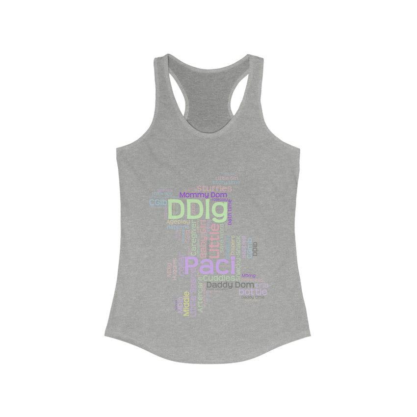 BDSM Submissive Teddy Bear DDlg Word Art Women's Racerback Tank