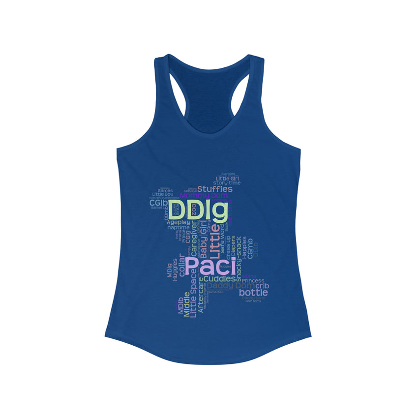 BDSM Submissive Teddy Bear DDlg Word Art Women's Racerback Tank