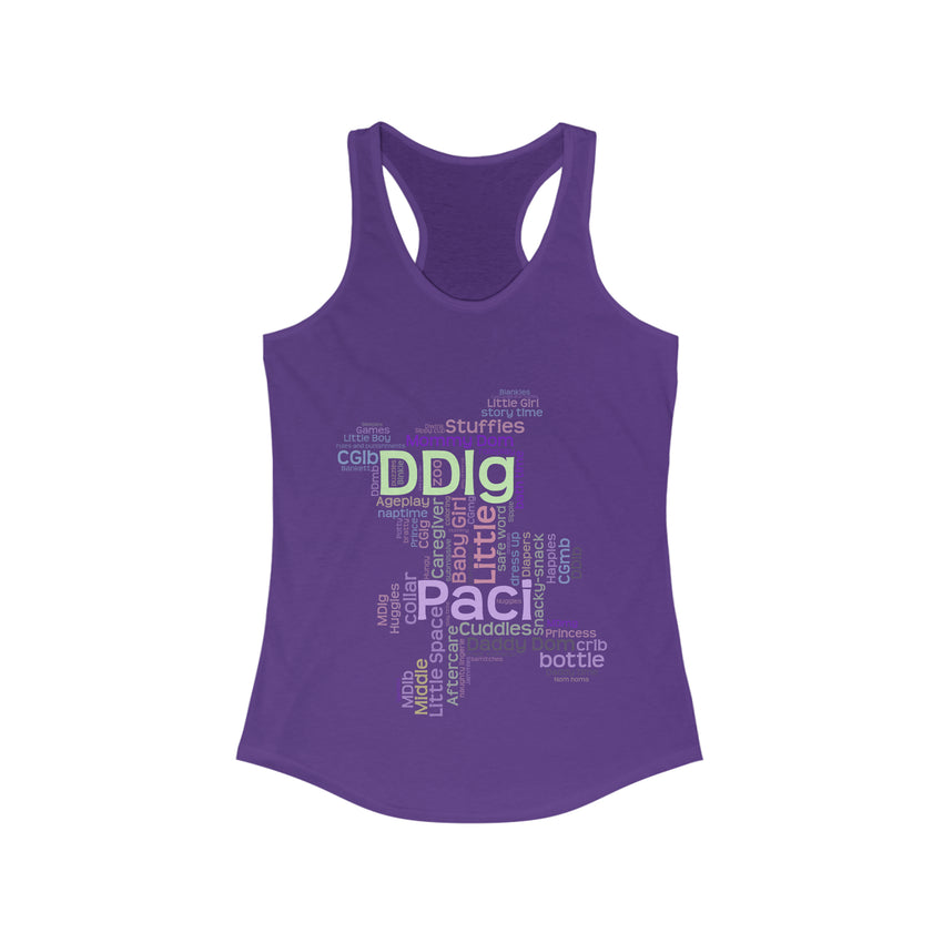 BDSM Submissive Teddy Bear DDlg Word Art Women's Racerback Tank