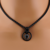 Heart w/ Black and Clear Stones 4mm Wheat