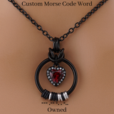 Black Morse Code w/ CZ Garnet Heart