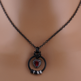Black Morse Code w/ CZ Garnet Heart