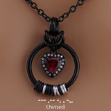 Black Morse Code w/ CZ Garnet Heart