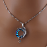 Sterling Silver Blue Gem O - Moon Shaped Dragon