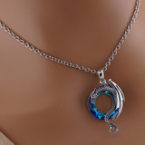 Sterling Silver Blue Gem O - Moon Shaped Dragon