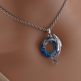 Sterling Silver Blue Gem O - Moon Shaped Dragon