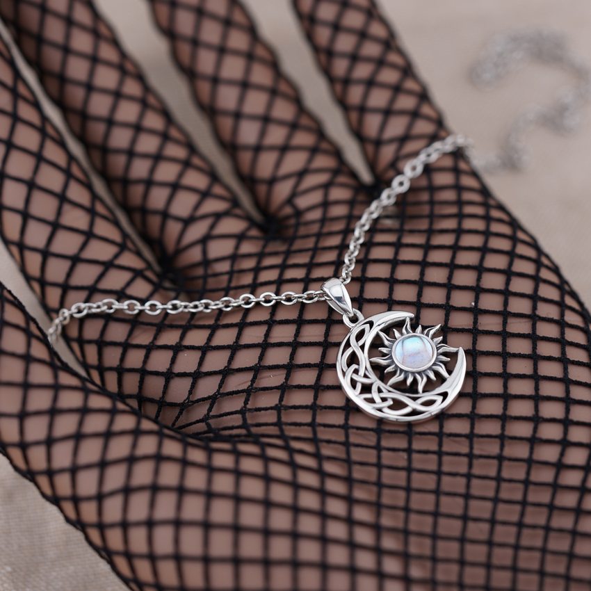 Sterling Silver Moonstone Celtic Moon Sun