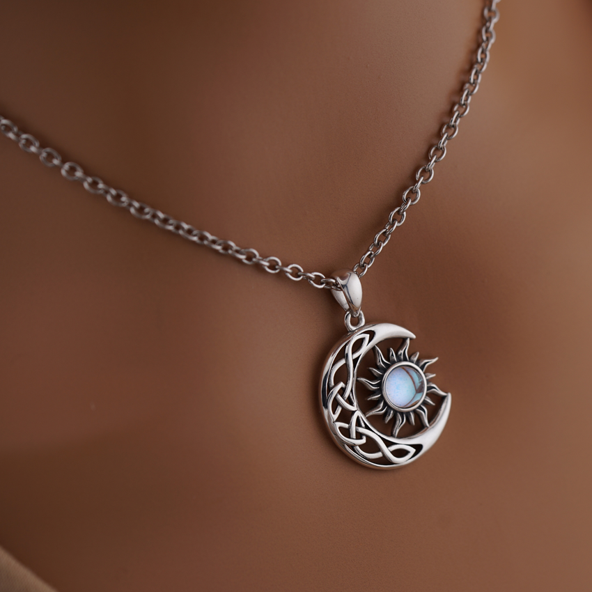 Sterling Silver Moonstone Celtic Moon Sun