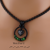 Black Morse Code w/ CZ Emerald CZ Heart & Black Stones