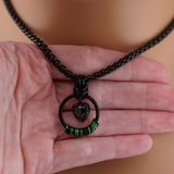 Black Morse Code w/ CZ Emerald CZ Heart & Black Stones