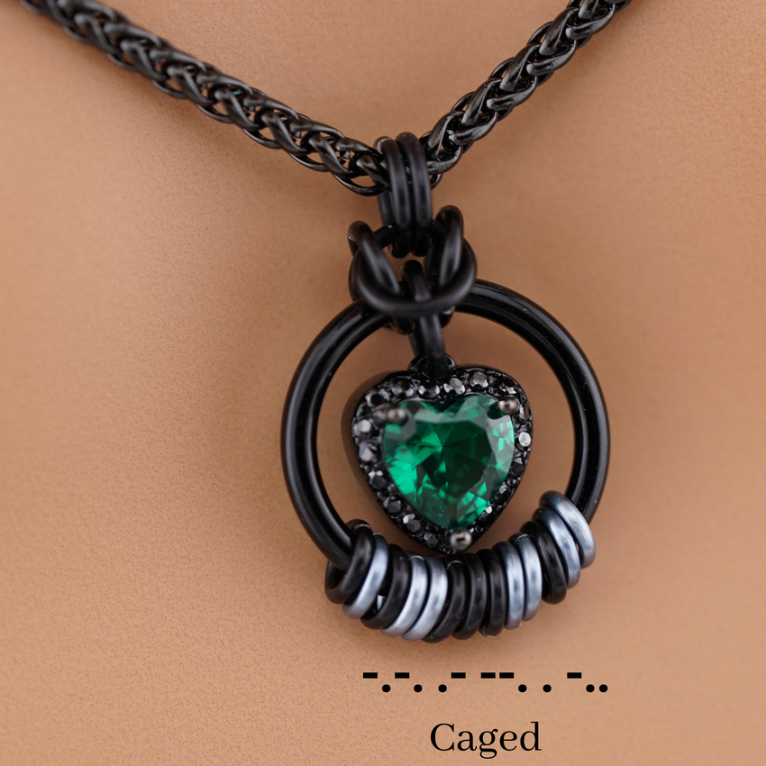 Morse Code Emerald Heart & Black Stones