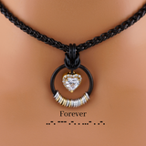Black Morse Code CZ Diamond Gold Heart Wheat Chain