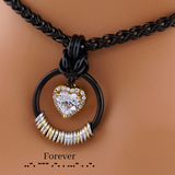 Black Morse Code CZ Diamond Gold Heart Wheat Chain
