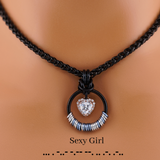 Black Morse Code w/ CZ Diamond Rose Gold Heart