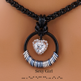 Black Morse Code w/ CZ Diamond Rose Gold Heart