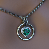 Emerald Heart w/ CZ Diamonds on Wheat Chain