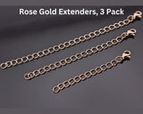 Necklace Extender 3-Pack Choice of Silver Extenders Rose Gold Necklace Extension Gold Necklace Chain Extender