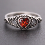 Rope Heart Red CZ Ring