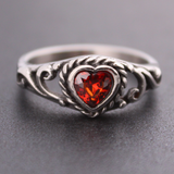 Rope Heart Red CZ Ring