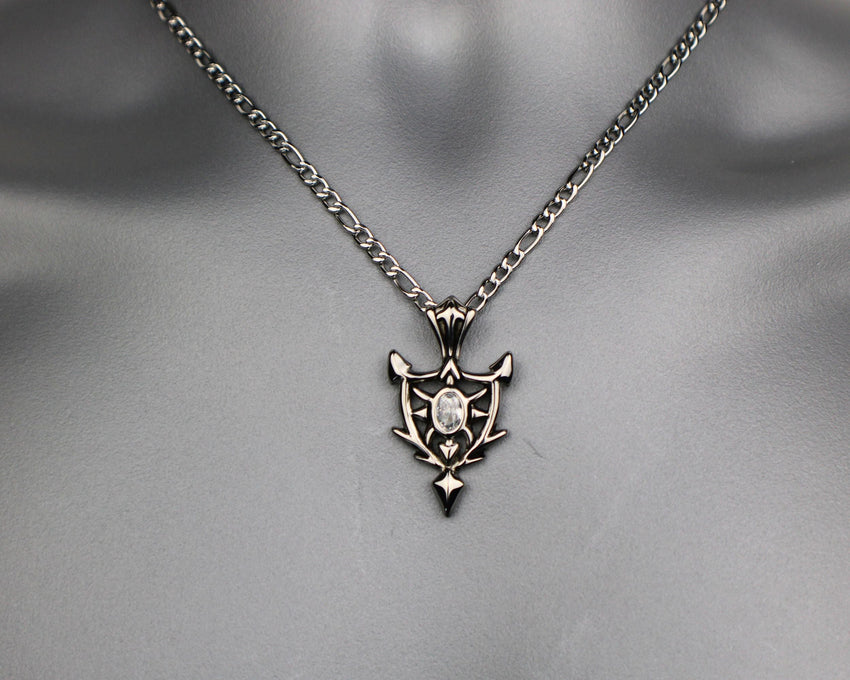 Shield Knight Warrior Necklace CZ Stone