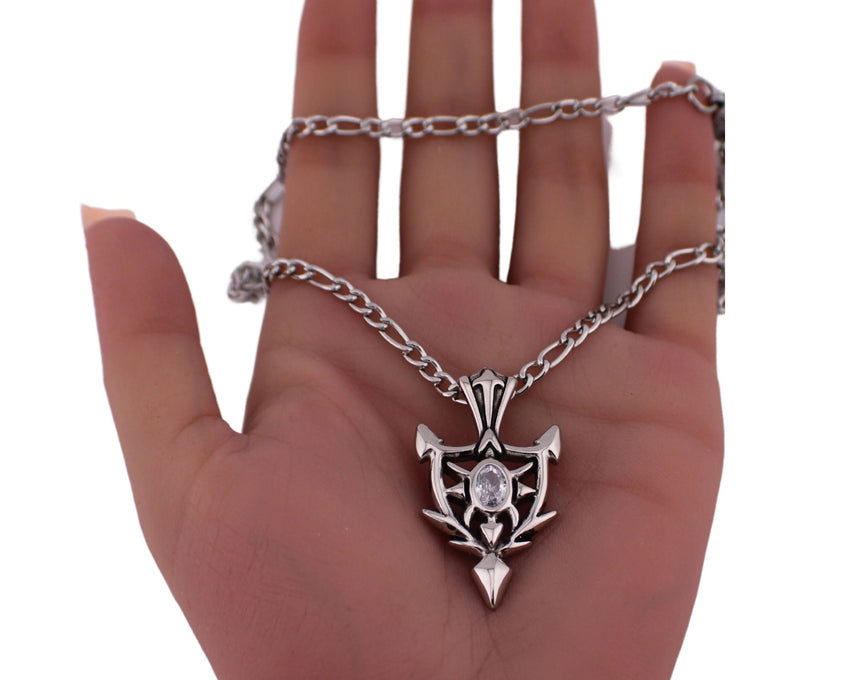 Shield Knight Warrior Necklace CZ Stone