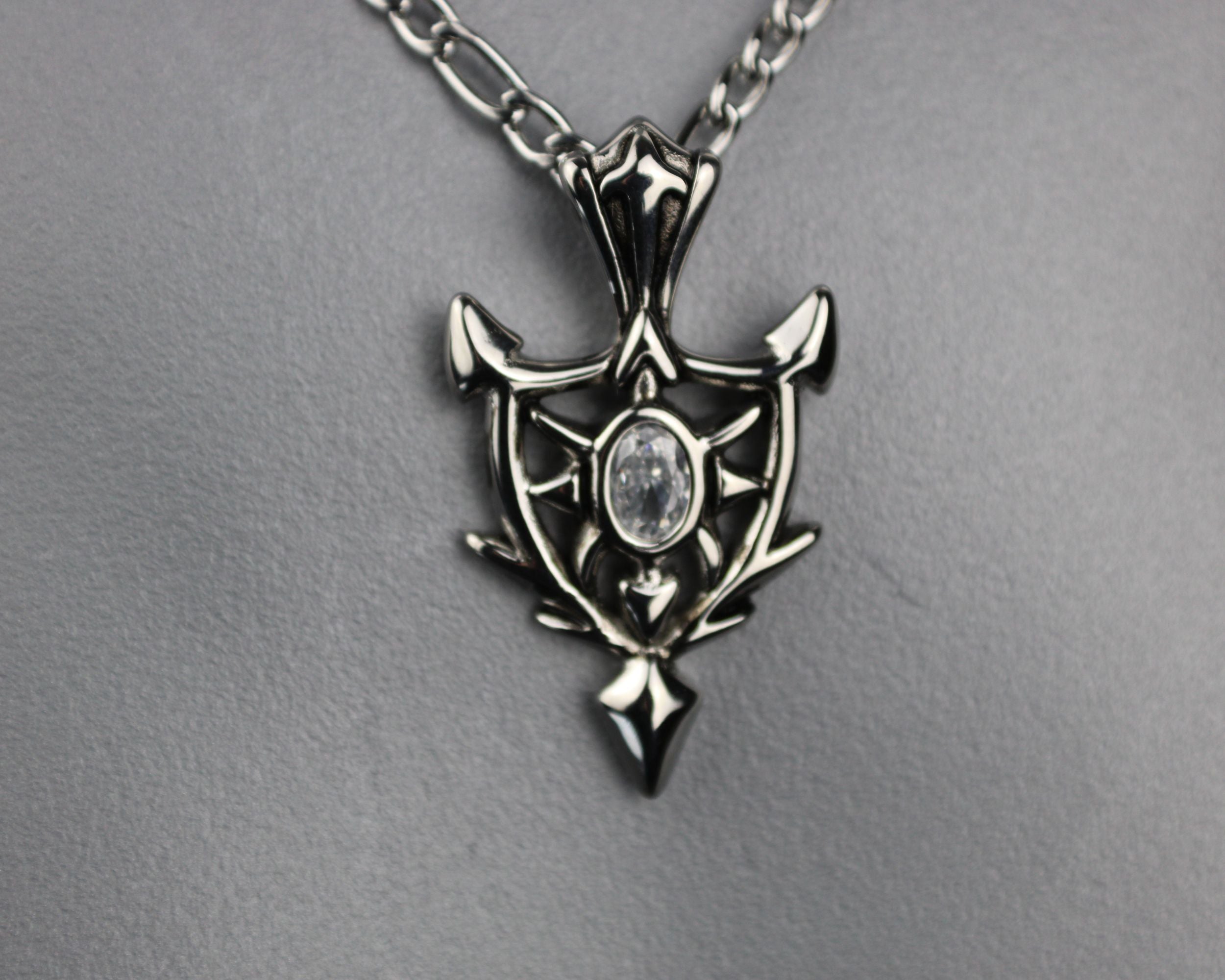 Shield Necklace Knight Warrior CZ Stone Captive Collars