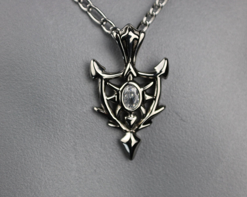 Shield Knight Warrior Necklace CZ Stone