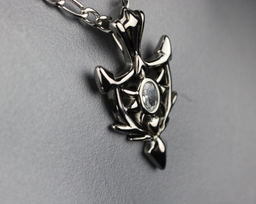 Shield Knight Warrior Necklace CZ Stone