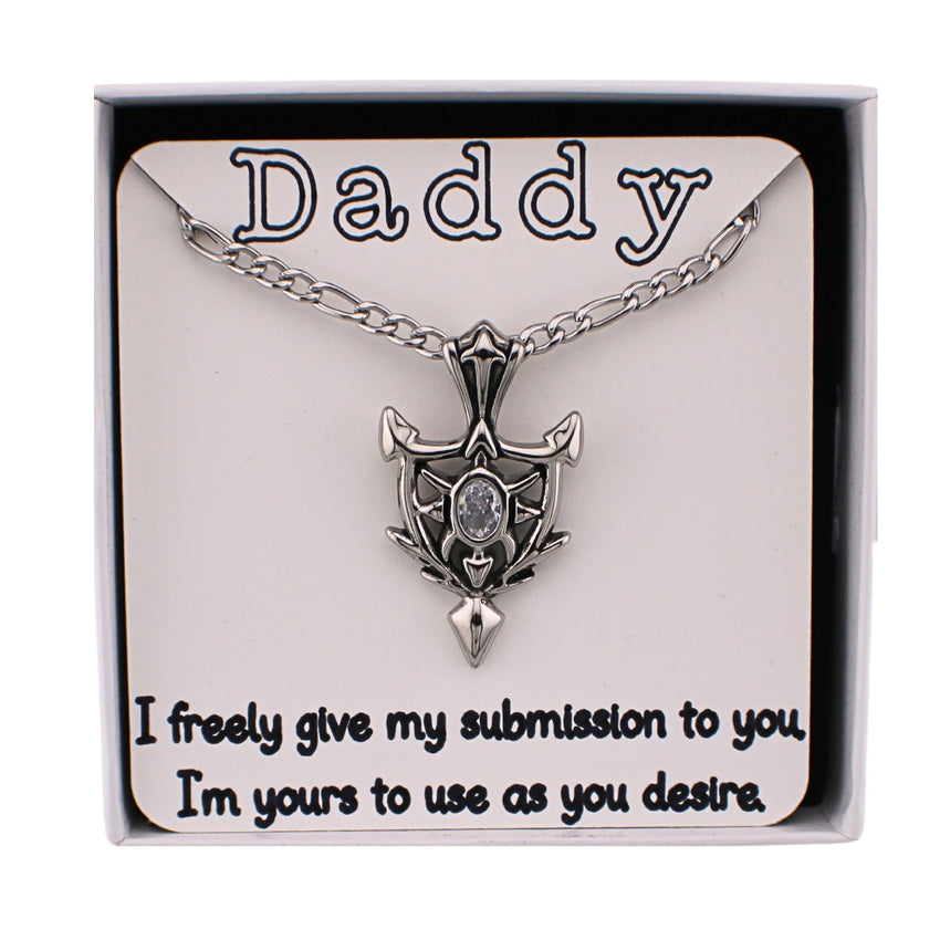 Shield Knight Warrior Necklace CZ Stone