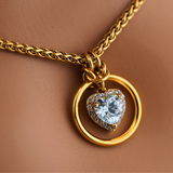 Aquamarine Gold Heart w/ CZ Diamonds Wheat Chain