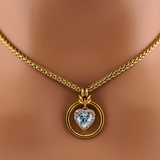 Aquamarine Gold Heart w/ CZ Diamonds Wheat Chain