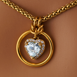 Aquamarine Gold Heart w/ CZ Diamonds Wheat Chain