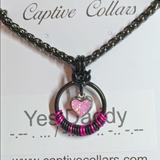 Black Morse Code w/ pink opal Heart