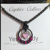 Black Morse Code w/ pink opal Heart
