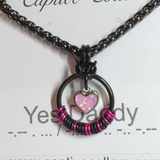 Black Morse Code w/ pink opal Heart