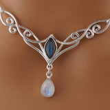 Labradorite and Moonstone Celtic Witchy Day Collar Sterling Silver