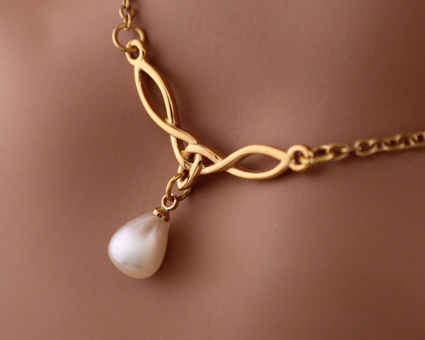Gold Celtic Pearl Necklace