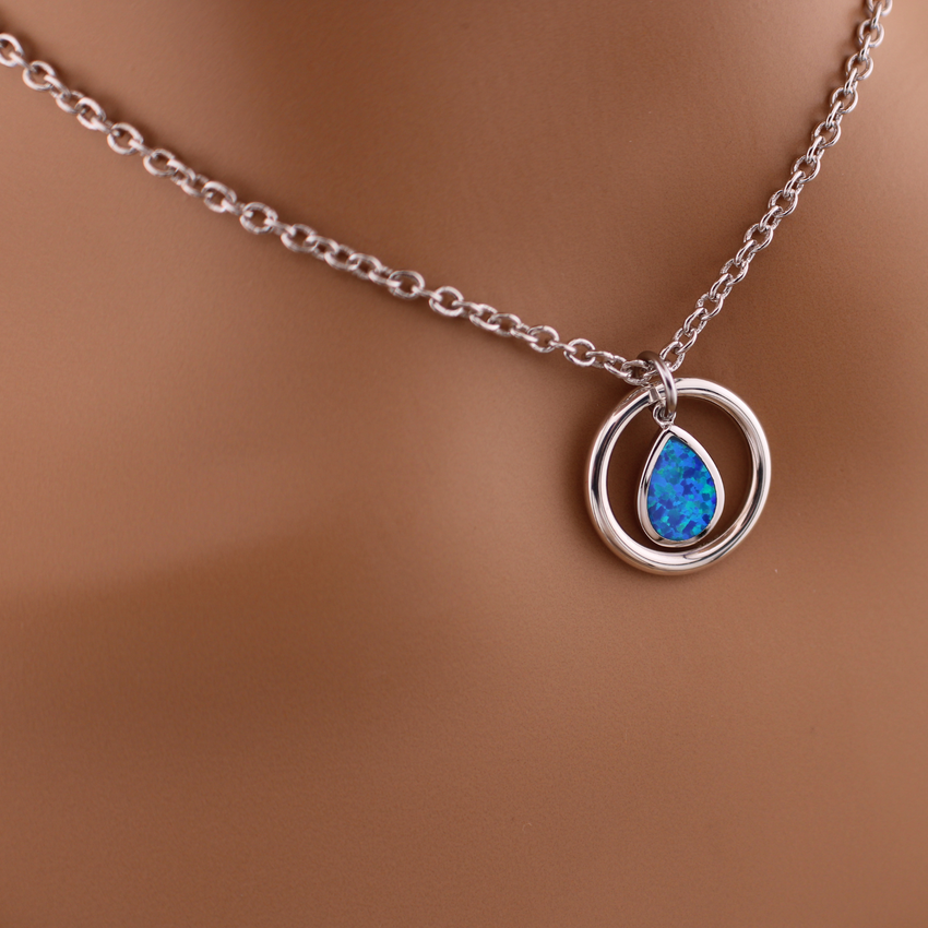 925 Sterling Silver Blue Lab Opal