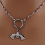 Bat O-Ring Day Collar – Discreet Submissive Necklace | Gothic Stainless Steel Jewelry