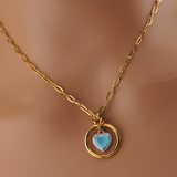 Submissive Day Collar – Gold BDSM O-Ring Necklace with Milky Blue Heart