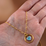 Submissive Day Collar – Gold BDSM O-Ring Necklace with Milky Blue Heart