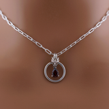 Sterling Silver Paperclip Chain Garnet Teardrop