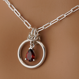 Sterling Silver Paperclip Chain Garnet Teardrop