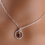 Sterling Silver Paperclip Chain Garnet Teardrop