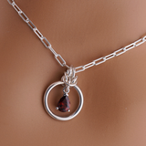 Sterling Silver Paperclip Chain Garnet Teardrop