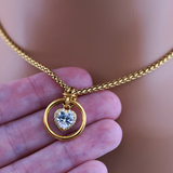 Gold Heart Day Collar w/ CZ Diamonds on Wheat Chain