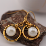 Gold Pearl O Earrings