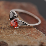 Sterling Silver Double Heart Black & Garnet Topaz CZ Ring
