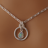 Sterling Silver Paperclip Chain Opal Teardrop